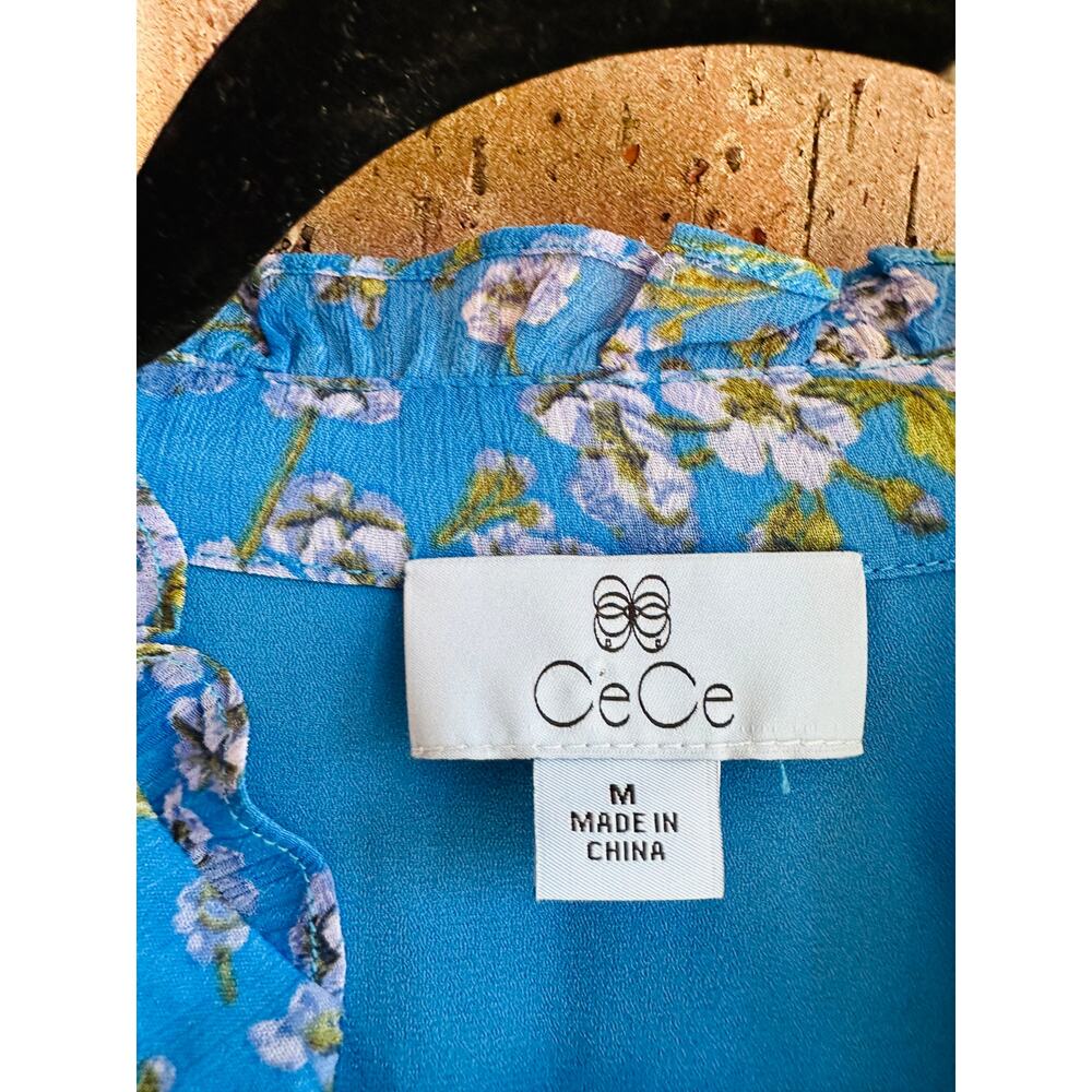 CeCe Women's Blue Floral Print Baby Doll Mini Dress Size M - Picture 5 of 8